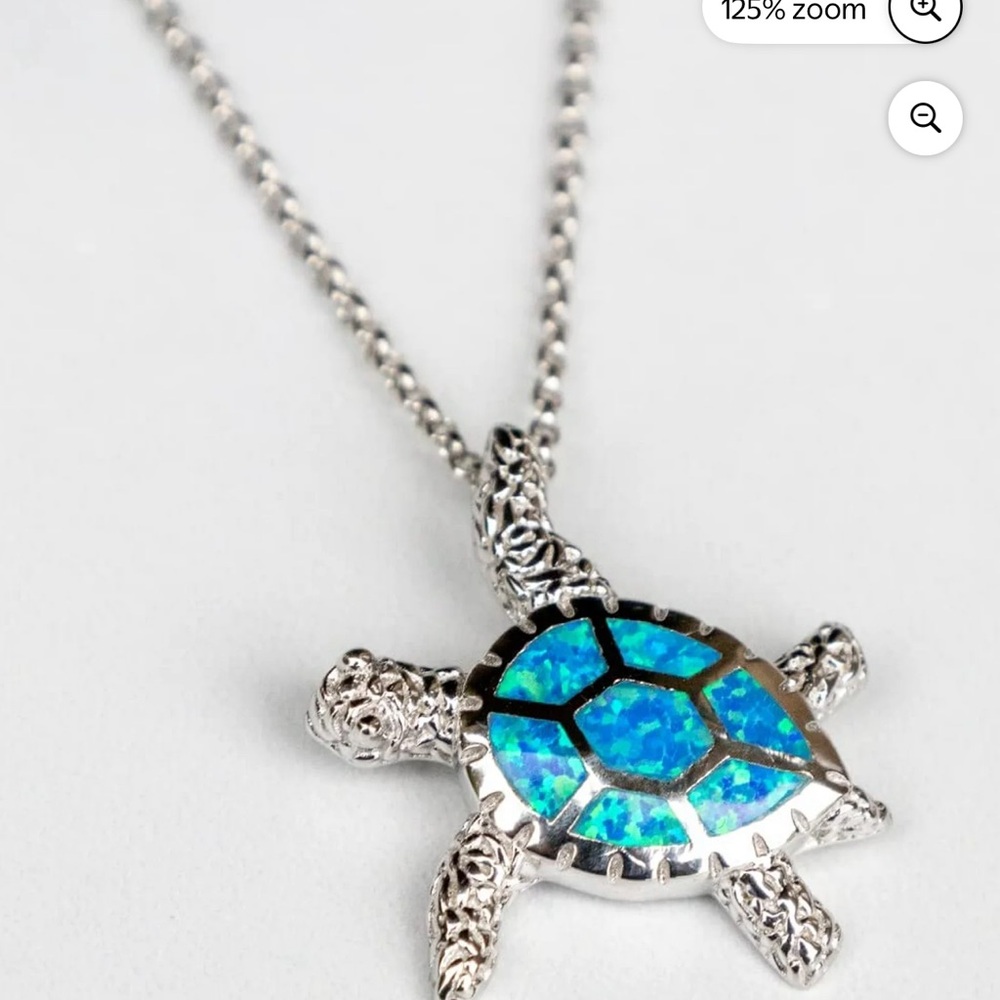 Sterling Silver Turtle Pendant Necklace with Blue Accents - Picture 3 of 6
